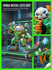 Set de construcción de modelo de guerrero panda mini de lujo de 625 piezas, divertido, relajante y fácil de jugar, adecuado para exhibición de escritorio, incluye pegatinas, regalo ideal para interacción de parejas - Multicolor - Ver 7