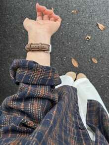 Women's New & Best-Selling Spring Casual Retro Plaid Button-Down Shirt With Long Sleeves (Can Be Worn As An Outer Layer) - Navy Blue - View 4