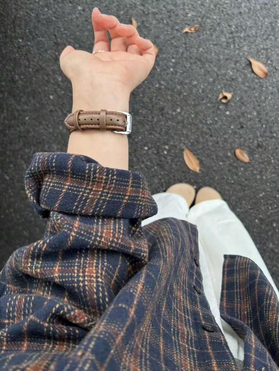 Women's New Best-Selling Spring Casual Retro Plaid Button-Down Shirt, Long Sleeve, Can Be Worn As An Outerwear - Navy Blue - View 1