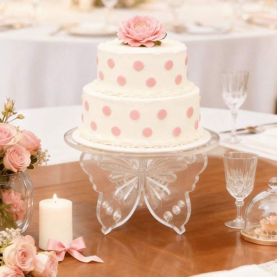 20cm/25cm/30cm 3 Sizes Colorful Butterfly Acrylic Dessert Display Stand, Easy Assembly, Detachable Tray, Luxury Cupcake Stand, Suitable For Classroom Parties, Holiday Celebrations And Tea Breaks; Ideal For Wedding Cakes, Birthday Parties, Family Gatherings, Afternoon Tea, Dessert Tables, Banquet Decorations And Party Dessert Display - Clear - View 1