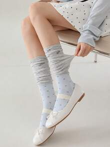 1/3 Pairs Women's Cute Polka Dot Knee-High Socks, Sheer Patchwork Design Versatile Stacked Leg Socks, Sweet Preppy Style - Multicolor - View 2