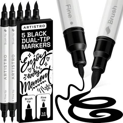 ARTISTRO 5 Black Acrylic Paint Markers - Paint Pens For Drawing - For Fabric, Rock, Glass, Wood, Molds - Arts &Amp; Crafts Gift For Adults, Teens