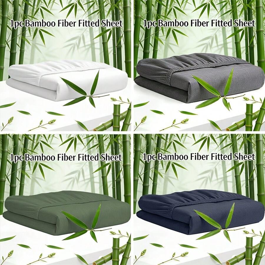 1pc Bamboo Fiber Fitted Sheet, Soft & Cool, Multiple Colors Available, Suitable For Hotel, Bedroom, Dorm, All Seasons - Green - View 1