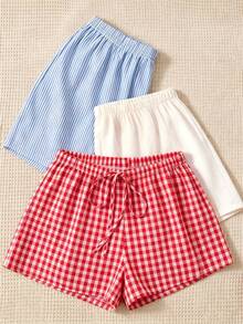 3pcs Women's Plus Size Pajama Pants, Striped Shorts Loungewear, Loose And Comfortable, Suitable For Summer - Multicolor - View 4