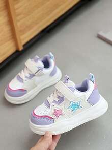 Cute Star Pattern Kids PU Board Shoes, Hook & Loop Easy On/Off, Soft Sole Breathable Toddler Walking Casual Sports Shoes - Purple - View 5