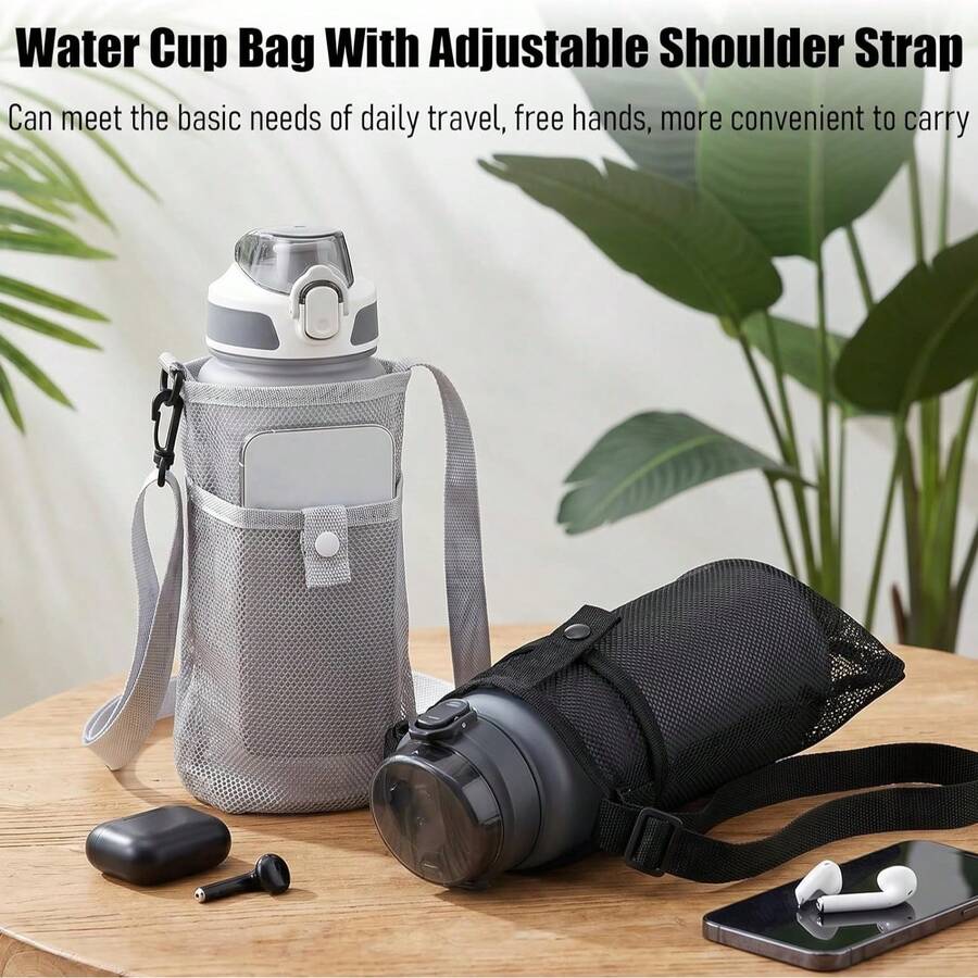 Large Capacity Water Bottle Bag With Shoulder Strap, Mesh Water Bottle Storage Bag, Crossbody Hydration Bag, Suitable For Beach, Sports, Hiking, Camping