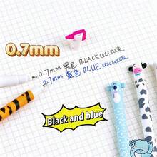 6/12pcs Animal Blue Erasable Gel Pens, Penguin, Bee, Cow, Koala, Panda And More Cute Cartoon Designs, 0.7mm Black Neutral Ink, Easy To Erase, Removable Cap For Elementary Students - Multicolor - View 5