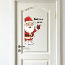 1pc Probe Welcomes Santa Claus Sticker For Room Decor,Festival Bathroom And Toilet Door Decorations,Vinyl Wall Decals,Removable Stickers - Probe Welcome Santa Claus - View 1