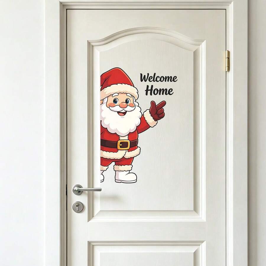 1pc Probe Welcomes Santa Claus Sticker For Room Decor,Festival Bathroom And Toilet Door Decorations,Vinyl Wall Decals,Removable Stickers - Probe Welcome Santa Claus - View 1