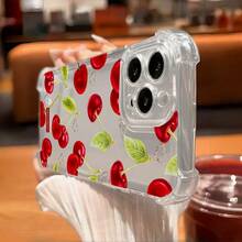 1pc New Minimalist Cherry Four-Corner Anti-Drop Transparent TPU Protective Case Compatible With Apple Series, Series, Apple 17 Pro Max, Air, 16, 16 Plus, 16 Pro Max, 16 Pro/11, 15 Pro Max, 14 Pro Max, Galaxy S25, SAM A15, A25, A56, C15, Hot30i, K60 Ultra, A5, Note14, 15C - Clear - View 5