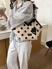Women's Commuter Bag 2026 New Fashion Versatile Polka Dot Shoulder Bag Large Capacity Tote - Black - View 2