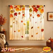 2pcs Autumn Leaf Falling Curtains, Home Decor, Orange-Red Maple Leaf Branch Pattern, Natural Landscape Style, Seasonal Window Decor, Suitable For Living Room, Bedroom, Kitchen Decoration - Multicolor - View 7