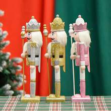 1pc 30CM European Style Glitter Nutcracker King Wooden Craft Ornament, Lotus Wood Cartoon Christmas Decoration Small Gift - one-size - View 9