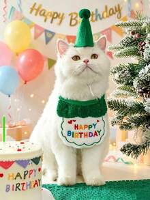 2pcs Cute Pet Birthday Party Set, Embroidered Bib And Adjustable Pom Pom Cone Hat, Pet Photography Props Accessories, Suitable For Small And Medium Cats And Dogs, 6 Colors Available, Cat And Dog Birthday Decoration Supplies - Multicolor - View 15