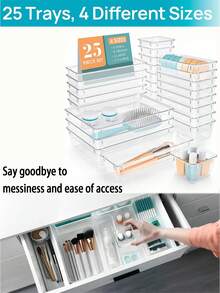 25/16/12/8/4/1pc Transparent Cosmetic Storage Box, Drawer Organizer, Makeup Organizer, Desktop Divider Storage Box, 4 Sizes Stackable Interlocking Storage Tray, Multi-Functional Transparent Divider Storage Box, For Makeup Storage, Office Stationery Storage, Can Be Placed In Room Accessories, Vanity, Home Desk, Kitchen, Office, Perfect Gift For Women On Holidays - Multicolor - View 11