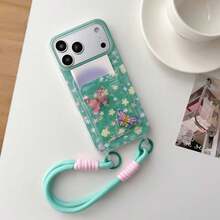 1pc Summer Green Butterfly Card Holder Phone Case With Hand Strap, Compatible With IPhone17/17 Pro Max/16 Pro Max/16 PLUS/16/15/14 PRO MAX/14/13pro/12/11 - Green - View 3