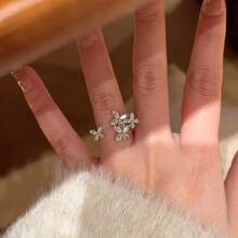 1pc Niche Design Fashion Luxury Exquisite Personalized High-End Minimalist Cubic Zirconia Butterfly Open Ring, Suitable For Women's Daily Wear - Silver - View 7