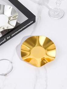 1PC Irregular Wavy Metal Jewelry Tray, Gold Silver Glossy Decorative Trinket Dish, Small Storage Plate For Rings, Earrings, Necklaces, Cosmetics, Vanity Table Decor - Multicolor - View 6