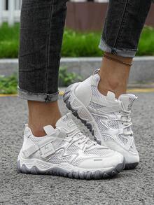 Flipark 1 Pair New Women's Casual Sports Shoes, Tennis Shoes, Preppy Style, Fashion Women's Colorblock Lace-Up Thick Sole Sneakers, Versatile Daily Commute Casual Chunky Sneakers - Light Grey - View 3