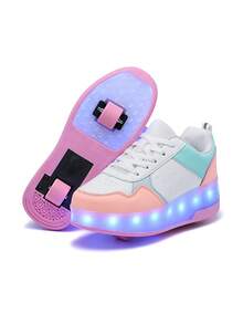 BLSART Sepatu Skate Roda Ganda LED yang Dapat Dilepas untuk Anak-Anak, Sepatu Roller Kasual untuk Anak Laki-Laki dan Perempuan - Berwarna merah muda - View 5