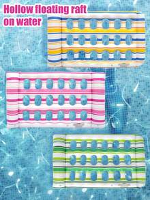 Multi-Color Striped Hollow Inflatable Pool Float Mat, Durable PVC Water Floating Lounge Chair Raft, Portable Foldable Adult Water Bed, Suitable For Beach, Swimming Pool, Sunbathing, Relaxation, Vacation, Travel - 彩色 - 查看 1