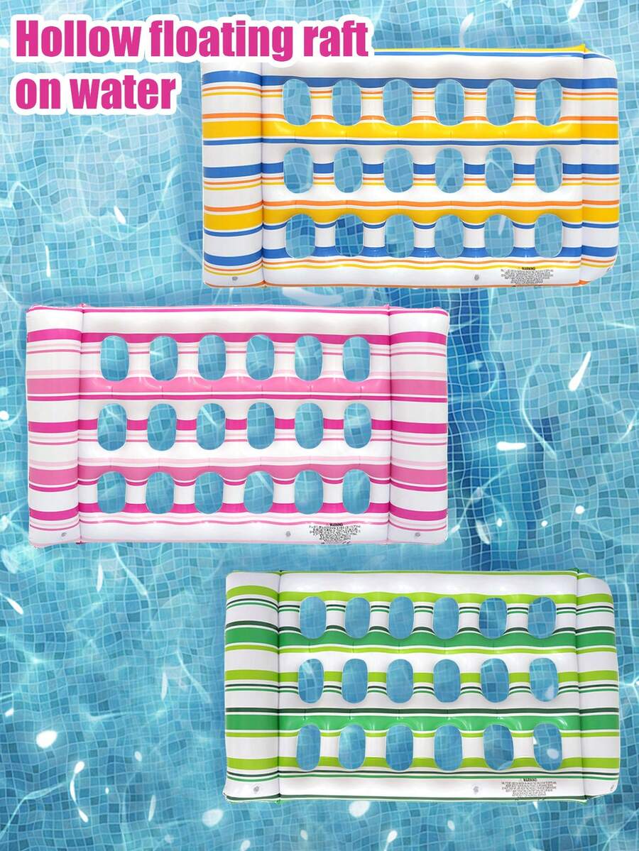 Multi-Color Striped Hollow Inflatable Pool Float Mat, Durable PVC Water Floating Lounge Chair Raft, Portable Foldable Adult Water Bed, Suitable For Beach, Swimming Pool, Sunbathing, Relaxation, Vacation, Travel - 彩色 - 查看 1