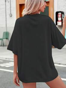Herbst-Outfit, Motivations-T-Shirt "C'est OK" für Damen - Schwarz mit weißem Aufdruck, Rundhals, lässiger, eleganter Oberteil, schnelle Lieferung vor Ort. - Schwarz - Übersicht 3