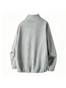 Caldwick Men's Spring/Autumn Open Front Hoodless Sweatshirt Casual Fashion Stand Collar Fleece Jacket Outdoor Hiking Sports Top - Light Grey - View 5