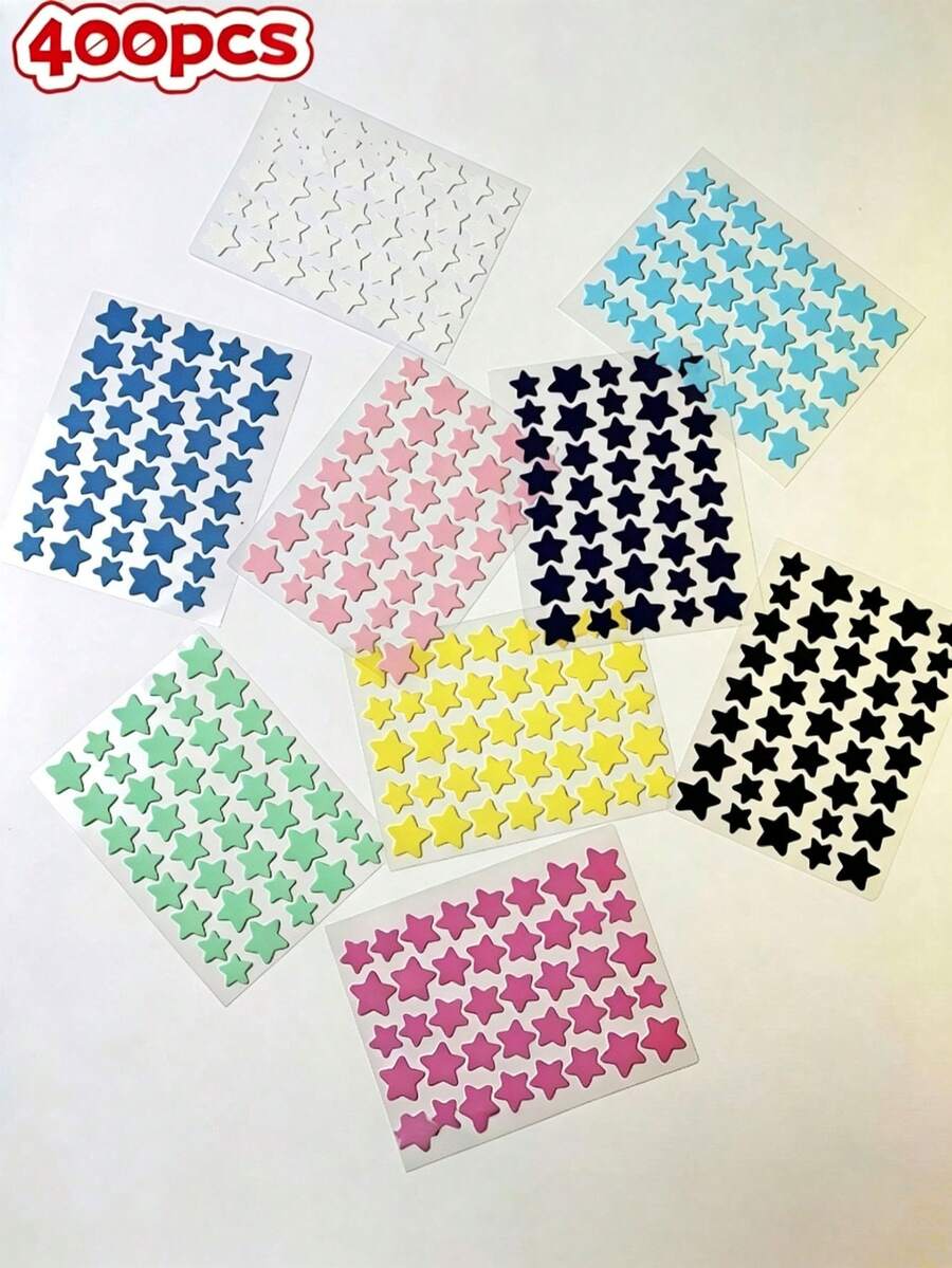 400pcs/10 Sheets Multicolor Macaron Cute Stickers, Cute Star Concealing Stickers, Colorful Star Stickers For Party Photo Decoration, Photography Props, Back To School Season - Multicolor - View 1