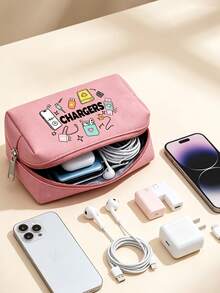 印花「Chargers」數位收納整理包，數位配件保護收納袋，線材與行動電源收納盒，適用數據線、滑鼠、USB隨身碟、充電器，可攜式電子設備收納包，防塵防刮保護線材與裝置，畢業季、開學季、教師節實用禮物，適合同事、數位愛好者，適用通勤、商務出差、校園教室、辦公桌、戶外旅行、居家收納 - 彩色 - 查看 3