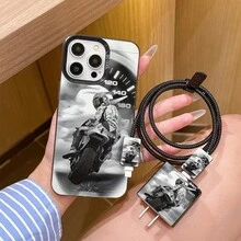6件組彩色銀黑卡通摩托車手機殼圖案 + 充電頭保護套 + 線材保護套 + 收納繩 + 數據線保護繩 TPU 防摔保護殼，適用於 Apple 6 7 8 XXs XR XS Max 11 12 13 14 15 16 Pro Max，適合作為情侶、女性、女兒、男友、女友、青少年女孩的生日與聖誕禮物 - 彩色 - 查看 4