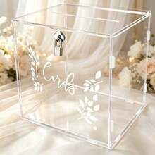 1 pieza Caja de tarjetas de boda de acrílico con cerradura y ranura, diseño de rama de hoja blanca, caja de tarjetas de regalo transparente adecuada para boda, fiesta, graduación, baby shower, decoración de cumpleaños, se requiere ensamblaje - 1PC - Ver 6