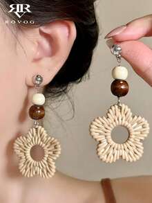 1 Pair Bohemian Plastic Woven Flower Earrings Suitable For Women's Vacation And Party Wear - Multicolor - View 1