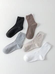 5 Pairs Women's Solid Color Boat Socks, Fashionable Versatile Casual Comfortable Soft Sweat-Absorbing Breathable Women's Socks, Couple Socks Suitable For Daily Wear - Multicolor - View 5