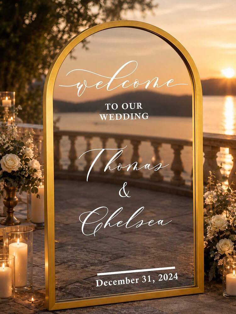 Custom Mirror Sticker Wedding Decor - Wedding Signage Decoration DIY Wedding Stickers - Mirror Sticker "Welcome To The Wedding" - Custom Mirror Letter Stickers - Happy Wedding - Wedding Decor/Modern Wedding Welcome Sign/Personalized Bride And Groom Name And Date/Mirror Sticker - Bridal Shower Gift - Multicolor - View 3