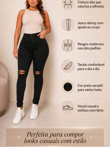 Women's Skinny High-Waisted Jeans With Lycra And Push-Up Effect Basic - 黑淚 - 查看 8