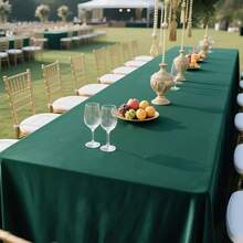 1pc Green Square Tablecloth, Solid Color Rectangular Banquet Dining Table Cloth, Coffee Table Cloth, Table Runner, Suitable For Wedding, Party, Restaurant, Gathering Decoration, Large Size - Dark Green - View 1