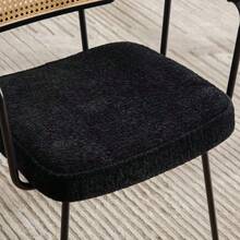 Modern Dining Chair, Set Of 2, Chenille Upholstery, With Armrests, Solid Wood Backrest Frame, Rattan Look, Adjustable Metal Legs - Black - View 10