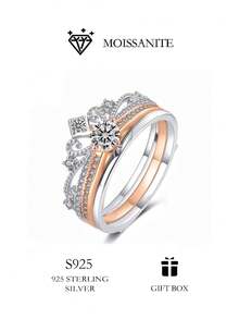 Bộ nhẫn xếp chồng phong cách sang trọng Moissanite lấp lánh hình lâu đài pháo hoa cho nữ, nhẫn vương miện đa cách đeo kèm chứng nhận Moissanite và hộp đóng gói tinh xảo - Kim cương Moissanite 0.5ct - 5mm - Xem 8