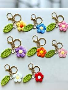 Handmade Exquisite Pom Pom Flower And Green Leaf Keychain, Plant Leaf Pattern, Casual, Cute And Elegant, Suitable For Party, Commute, Travel, Couple, Car, Apartment Keys And More. All-Season Valentine's Day Car Decoration, Also Can Be Used As Bag Charm - Multicolor - View 7