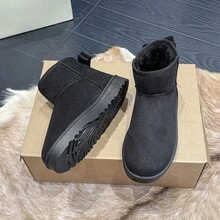 Women's Short Snow Boots With Bow Knot Heel, Minimalist Soft Style Winter Thermal Lined Ankle Boots - Black - View 8