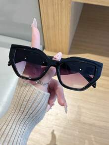 1對女款黑色貓眼PC鏡框對比色豹紋鏡腳復古時尚眼鏡 - 亮黑雙灰 - 查看 2