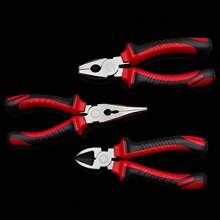 6 Inch Red & Black 3 PiecesPliers Set | Needle Nose Pliers + Diagonal Pliers + Wire Cutter Multi-Purpose Industrial Grade Pliers | Non-Slip Handle, Hardened Pliers, Wire Cutter, Suitable For Automotive Repair, Electrical Work And Home Use. - 6-inch Pliers 3-piece Set - View 3