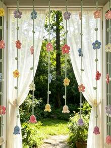 Handmade Crochet Door Curtain Decor Set (9 Strands) | Crochet Window Curtain Decor | Living Room And Bedroom Decor | Crochet | Decorative Accents Party Decor | Holiday Gift - Multicolor - View 4