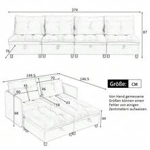 [Cloud Modular Sofa] 4-Seater Modular Separable Sofa Set: Freely Combinable + Storage Space Under All Seat Cushions + Sleeping Function + Chenille Cover, Free Room Design With Living Room Sofa Bed Combination - Antique Gray - View 2