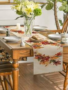 1Pc Minimalist Watercolor Maple Leaf Table Runner Blank Center Design Autumn Polyester Table Decor For Ins Cream Style Home - Apricot - View 4