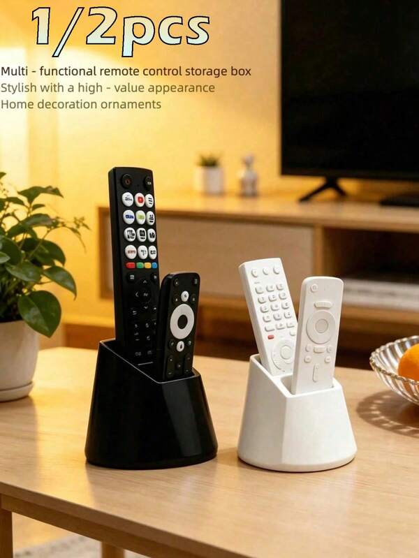 1/2pcs 2-Slot Remote Control Holder, Suitable For TV/DVD/Blu-Ray Player/Audio System/Game Console, Living Room/Bedroom Media Storage, Decorative Remote Control Organizer With Storage Space