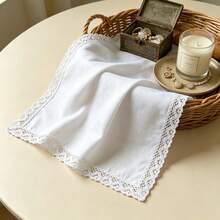 33cm Thin Pure Cotton White Square Handkerchief With Delicate Lace Trim, Unisex, Wedding Anniversary Keepsake Gift, 3pcs/6pcs - White - View 4