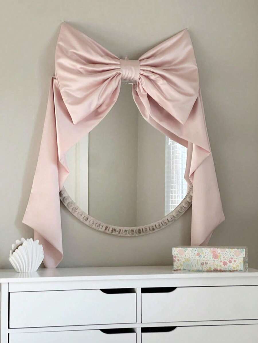 Blush Pink Bow Mirror Decor, Princess Style Bedroom Wall Decoration, Girls Room Soft Furnishing, 1st Birthday Party Decoration, Bow Banner - Multicolor - View 1