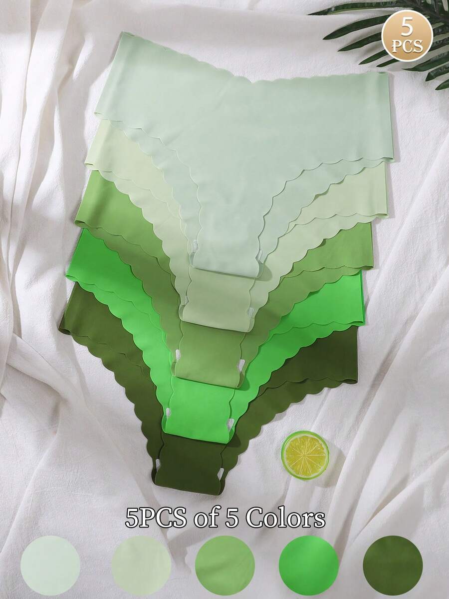 5件組女款無縫三角內褲,紅黑純色,性感舒適面料,波浪邊設計 - 彩色 - 查看 1